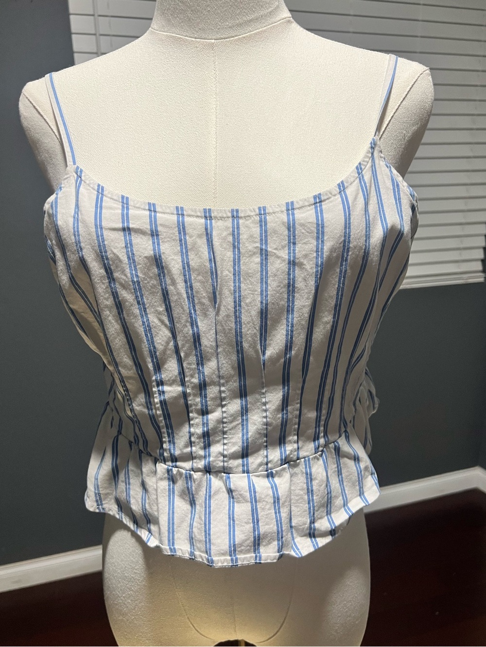 American Eagle Outfitters White & Blue Striped Spaghetti Strap Camisole. Med